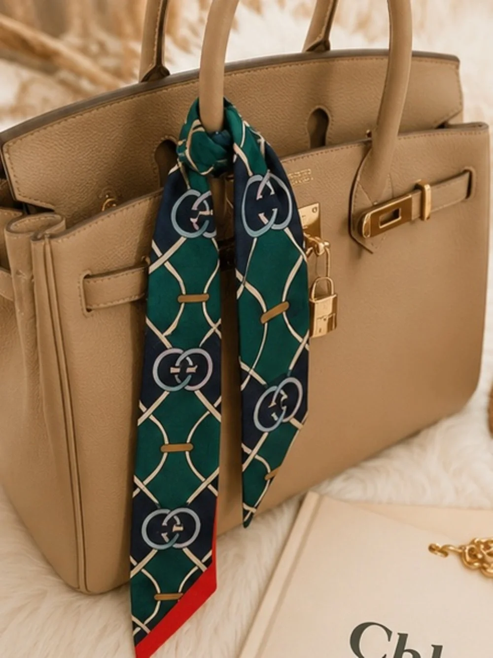 Green Navy Equestrian GG Twilly Scarf – Designer Inspired